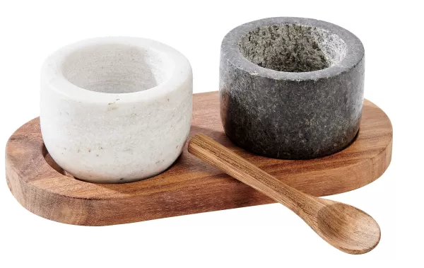 Marble Saleiro Com Colher E Suporte Preto, Branco, Natural>CASA Best