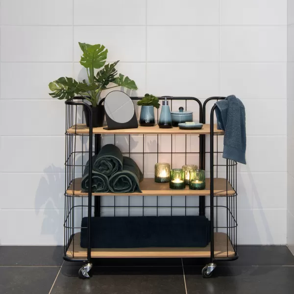 Oslo Estante Com Rodas 3 Prateleiras Preto, Natural>CASA Cheap
