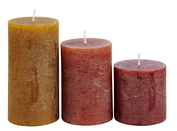 Rustic Velas Conjunto De 3 Verde, Creme, Roxo Claro>CASA Discount